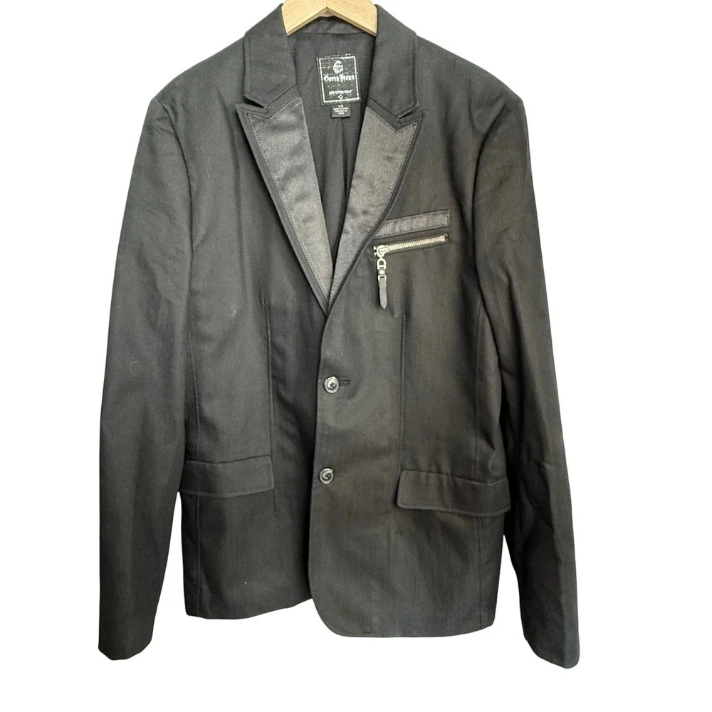 Guess Jeans Streetwear Blazer Large Black Cotton Blend Y2K Media Pocket Jacket